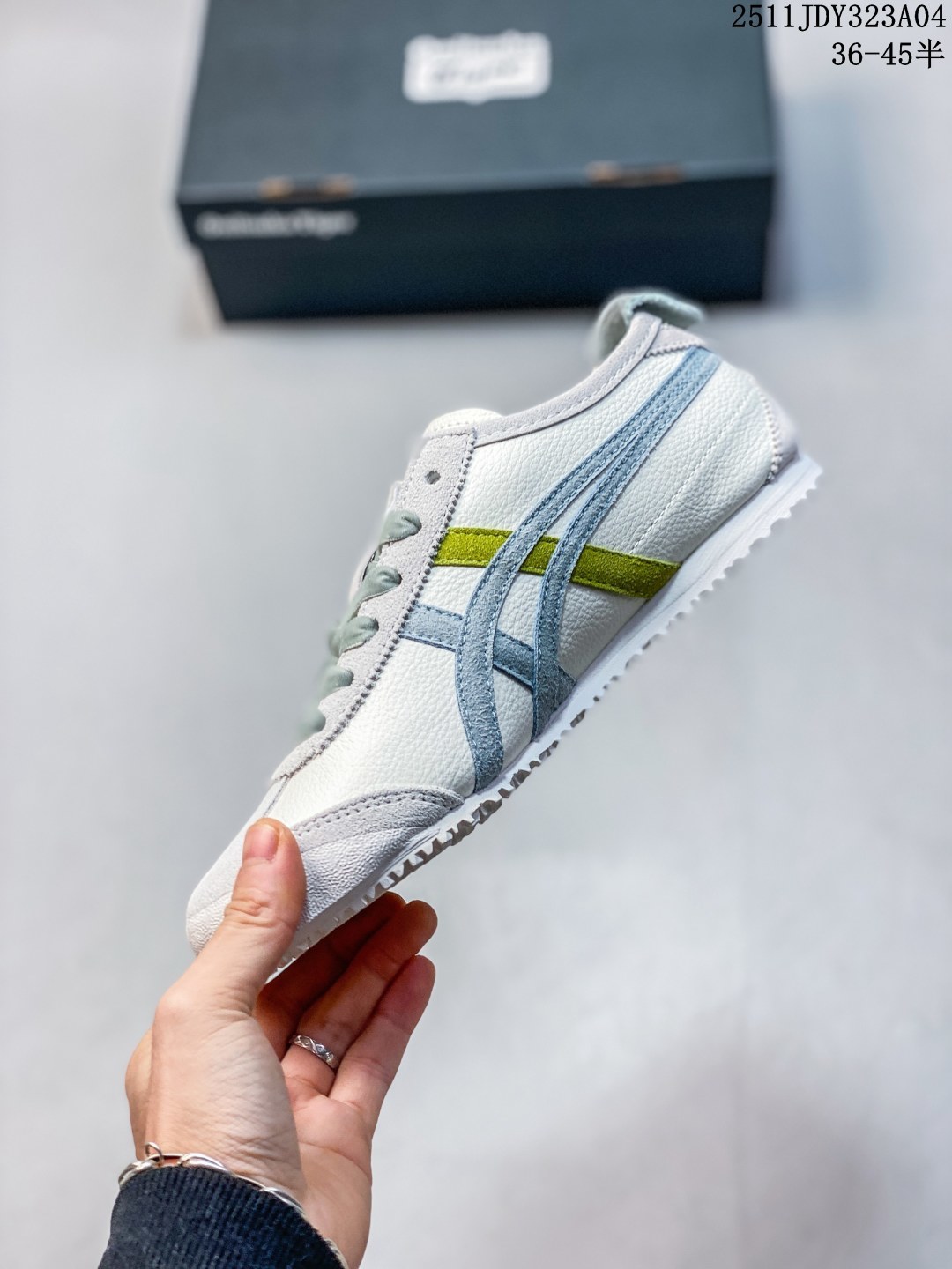 💰160 
亚瑟士 Asics Onitsuka Tiger MEXICO 66 亚瑟士鬼冢虎复古经典板鞋 市场最强版本 每个配色均购入原鞋校对 真正原厂头层牛皮 如假包赔 纹路、色泽、皮心颜色 质感百分百还原 海外订单工厂出品 超成熟稳定的做工品控 原装全套纸板楦头开发 原汁原味 完美呈现版型 私模正确鞋底咬花纹路 一比一鞋头弧度高度鞋身弧度 绝不口嗨 细节品控鞋型随意秒杀市面 原档咬花纹路私模大底 一个单元有六个三角形 总体形拼接呈现花瓣状 官方四联吊牌 原装Ortholite轻量化鞋垫 原盒原配 质保卡 说明书 钢印防尘纸  纸板中底带钢印 乳胶组合鞋垫 支持全方位的对比专柜 产品从款式颜色造型上体现出追求舒适和细节的完美 鞋类更是推崇手工制作的严谨与完美 融舒适性与可穿性的设计风格 注重细节的完美和别致魅力 既保持稳重 又不失轻松的时尚感 
货号：1183C519-101
尺码：如图所示 
11JDY323A04