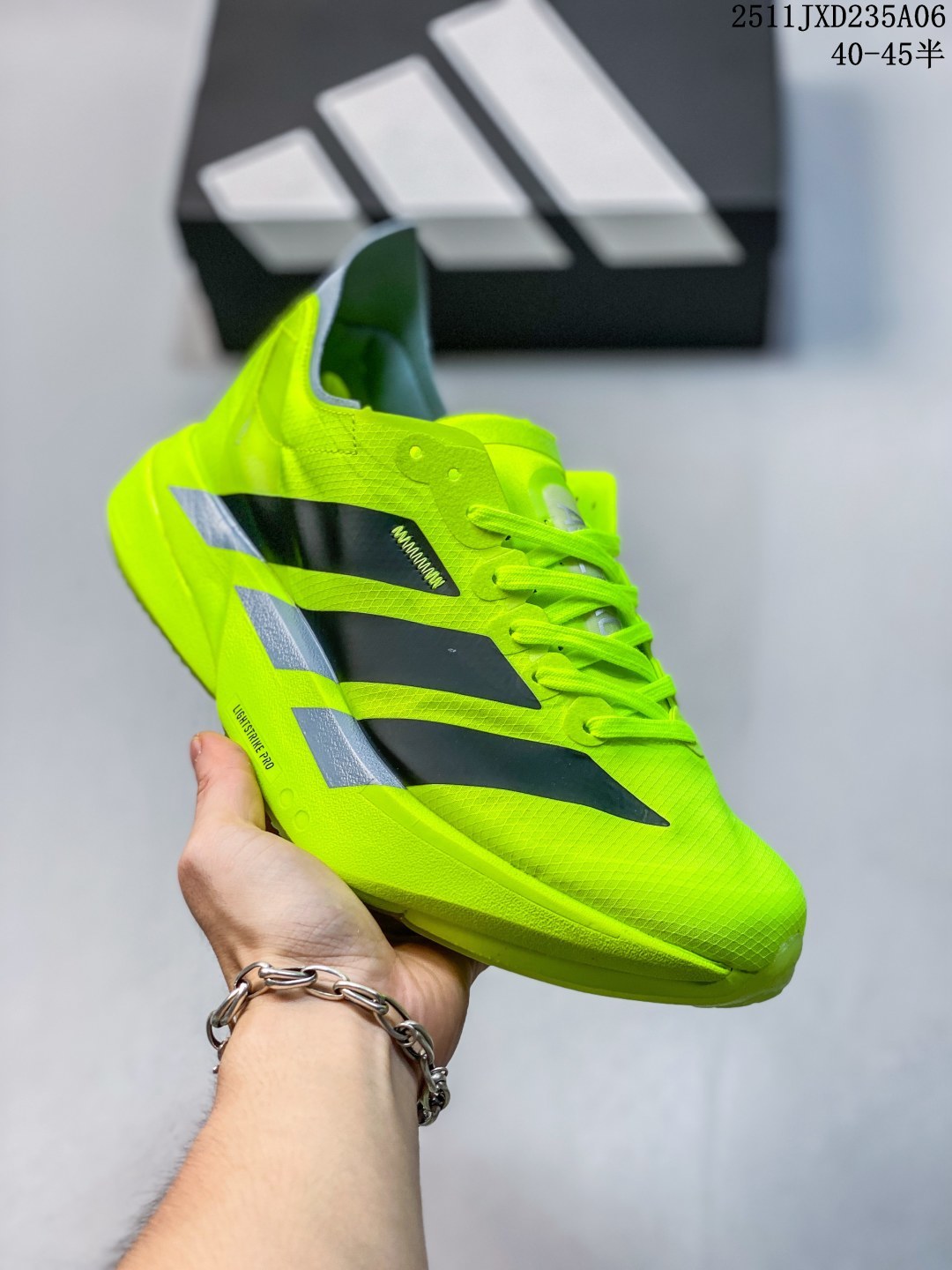 公司级✅Adidas Adizero Adios Pro 4 M马拉松飞线贾卡轻质透气休闲运动跑步鞋 采用双层透气网纱 Flywire动态飞线绑缚鞋面材质 内置Zoom小气垫装置 货号:JQ1241 ID:JKD101-ADH 11JXD235A06