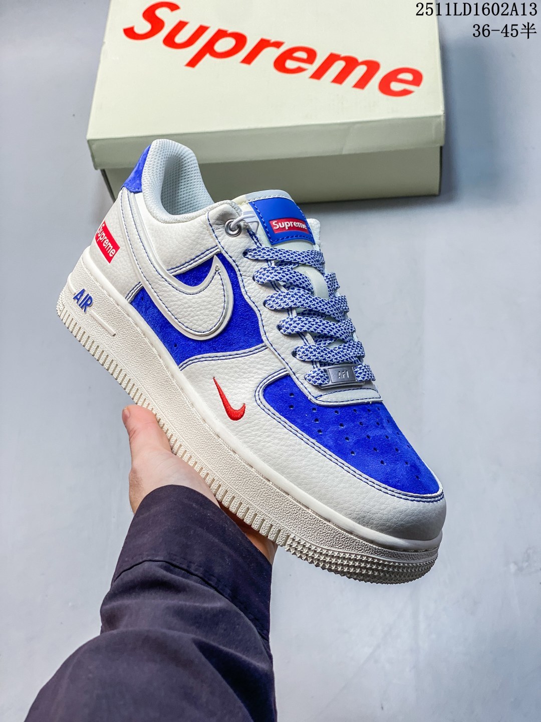 特价 海外爆款限量发售!Nike Air Force 1 '07 Low “Supreme联名——米蓝小红勾”空军一号 高端定制 低帮 运动鞋 休闲鞋 折边针车 工艺难度大 原楦头原纸板 原装鞋盒 定制五金配件 内置全掌气垫 原厂鞋底 货号:SJ6698-004 D1602A13