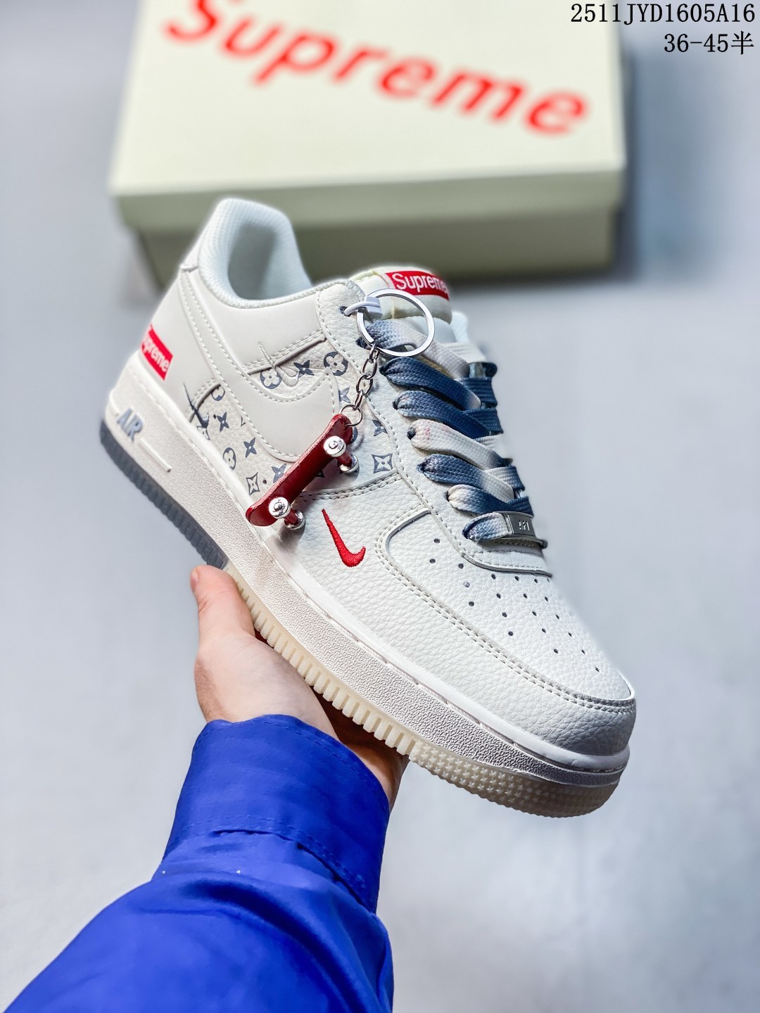 海外爆款限量发售!公司级Nike Air Force 1 '07 Low “Supreme联名——米灰水晶底”空军一号 高端定制 低帮 运动鞋 休闲鞋 折边针车 工艺难度大 原楦头原纸板 原装鞋盒 定制五金配件 内置全掌气垫 原厂鞋底 货号:HH7518-077 JYD1605A16