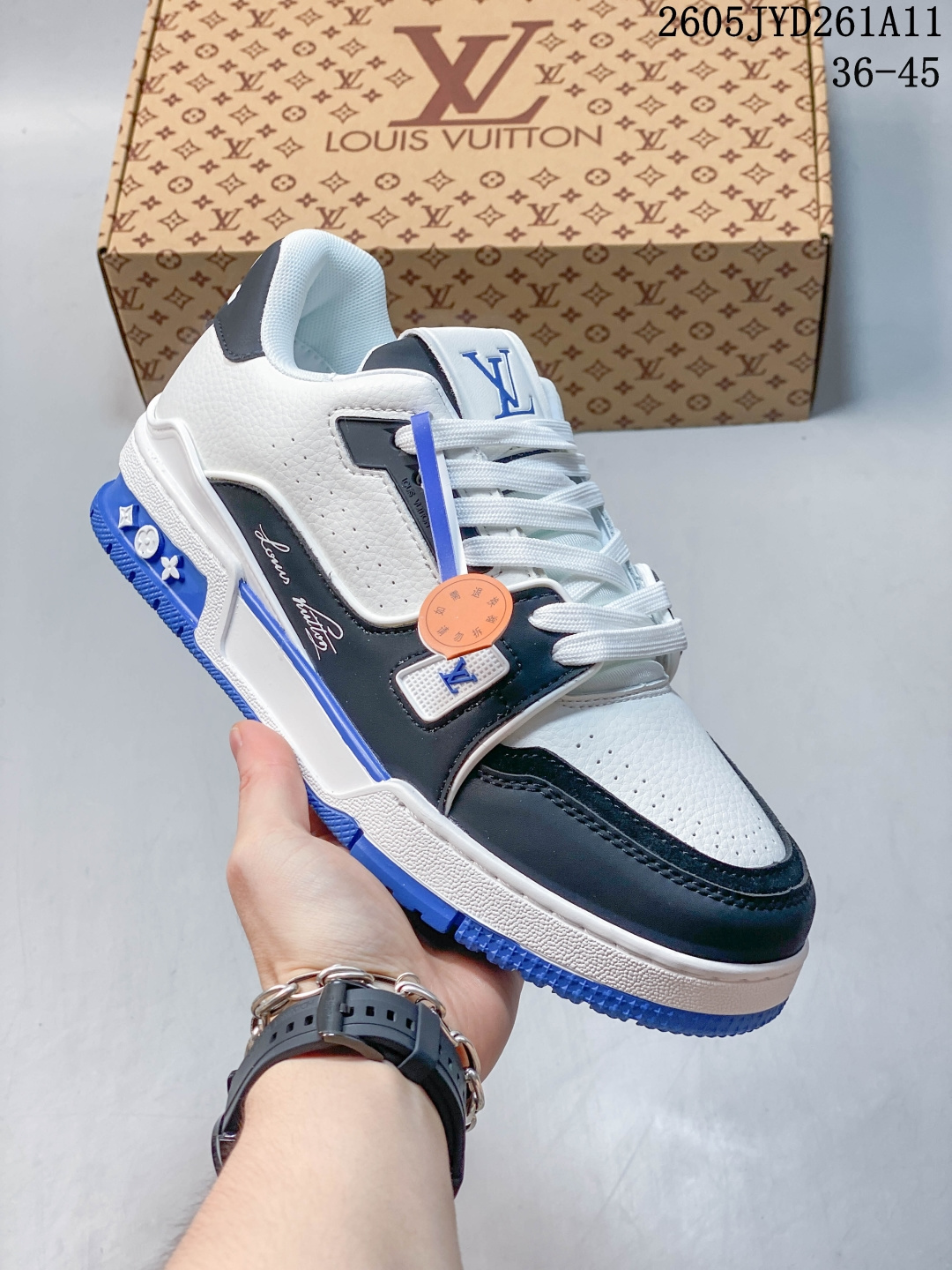 LOUIS VUITTON Trainer 牛皮革 圆头系带 低帮 板鞋男 女款 蓝色 05JYD261A11
