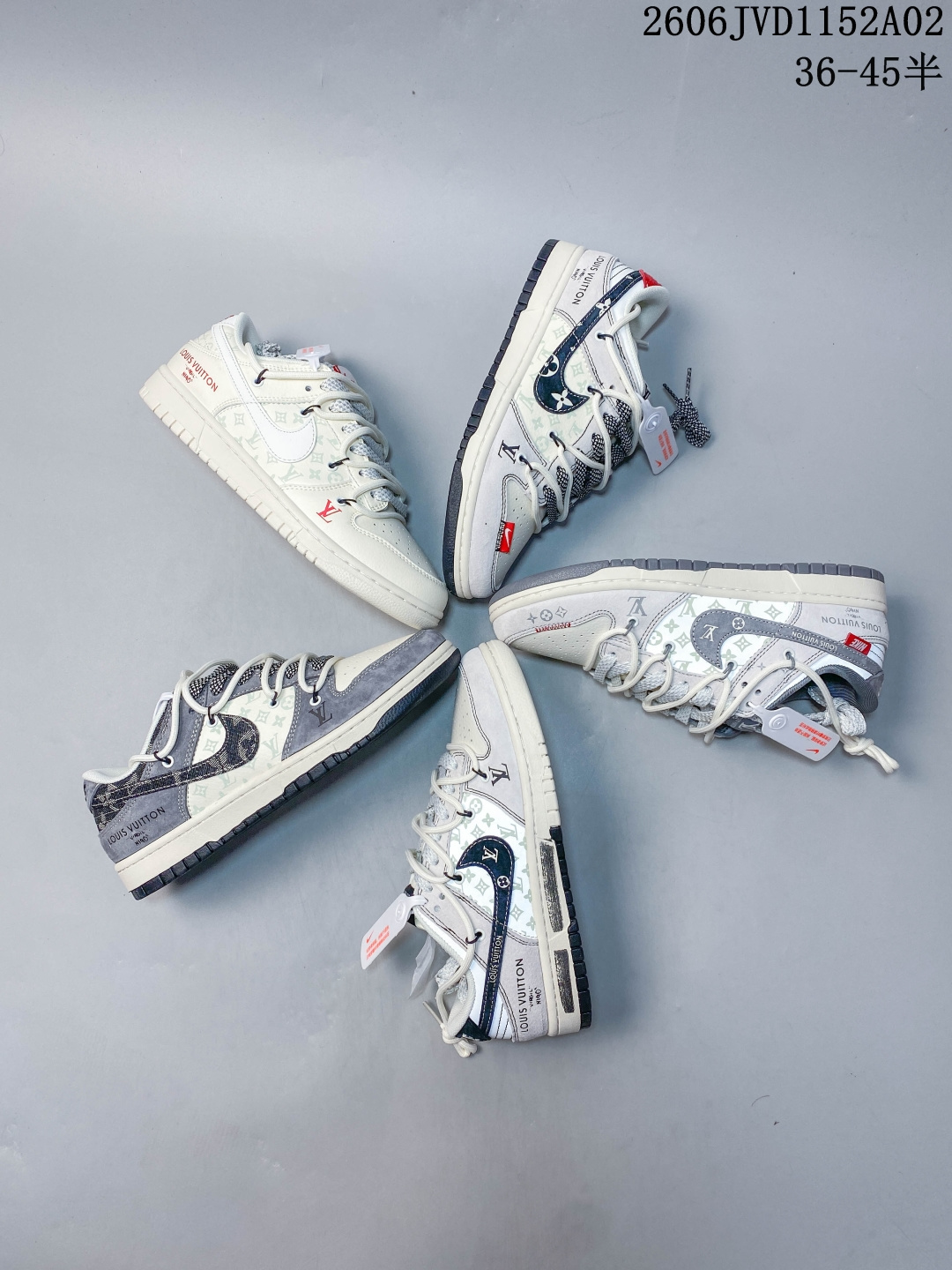 Louis Vuitton x Nike Dunk Low 双拼涂鸦 此款主张打破传统的工业化流水线设计限制,以Made by ideas的超级创意为理念,集结众多潮流设计师,结合时下最ing潮流风尚,为潮流爱好者打造彰品自我的专属潮品.同时尊重每个年轻人对于潮流的理解与选择,主张“让每个年轻人塑造自己的潮流”. 货号: CX5050-Y18 JVD1152A02