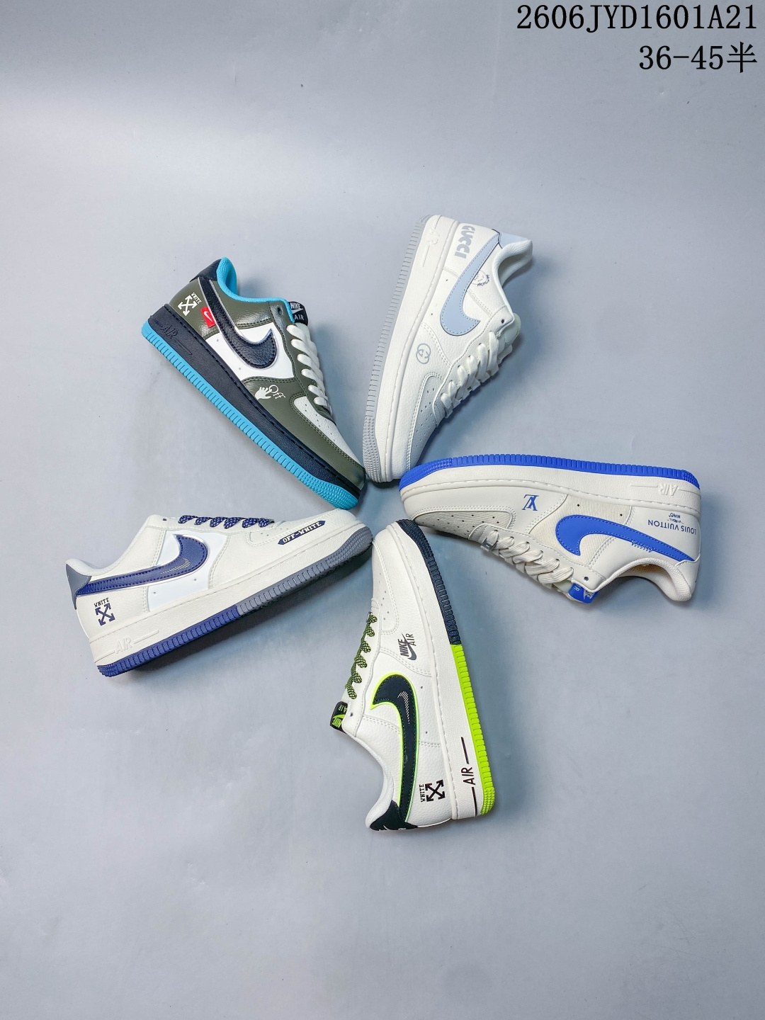 ️海外限量发售！Nike Air Force 1 '07 Low “OFF-WHITE联名——双拼黑绿蓝”空军一号 低帮 运动鞋 休闲鞋 折边针车 工艺难度大 原楦头原纸板 鞋盒 定制五金配件 内置全掌气垫 鞋底 货号：QW5836-022 Size：36 36.5 37.5 38 38.5 39 40 40.5 41 42 42.5 43 44 44.5 45 06JYD1601A21 image 1