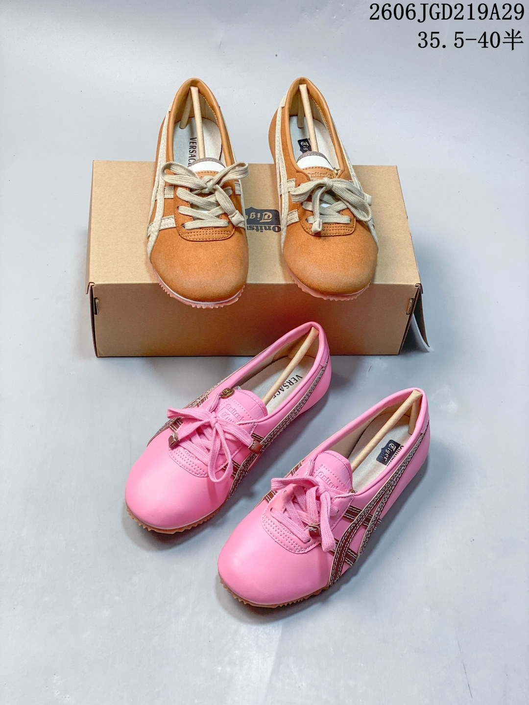 亚瑟士 鬼冢虎 VERSACE × Onitsuka Tiger 联名款 Tai-Chi Sakura 牛皮革 圆头系带 低帮 生活休闲鞋612290QWU半 35.5-40 06JGD219A29 image 1