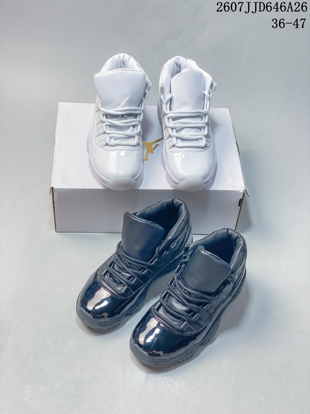 乔丹11代 Nike Air Jordan 11 Retro 高帮复刻男运动鞋 AJ11代经典设计，深受球员与球迷喜爱。Jordan/乔丹 采用漆皮牛培革鞋面材质，厂拉帮注胶效果❗️今年的大魔王是它！官方经典配色，Air Jordan 11 High AJ11代迈克尔·乔丹高帮运动文化篮球鞋" ，它是 JORDAN 品牌的经典版型之一。该复刻鞋款的设计灵感源自迈克尔·乔丹第四次夺冠时所穿鞋款。采用优质材料和全掌型 Nike Air 缓震配置。鞋底加入全掌型 Air 缓震技术，轻盈缓震。流线型挡泥片包覆，经久耐穿且别致利落，轻盈碳纤维设计，铸就出众稳定性，塑型泡绵中底，橡胶外底，加衬鞋舌和鞋口，圆形鞋带。 货号: AV2187 SIZE: 36 37.5 38 39 40 41 42 43 44 45 ID: WOLZZL 07JJD646A26 image 1