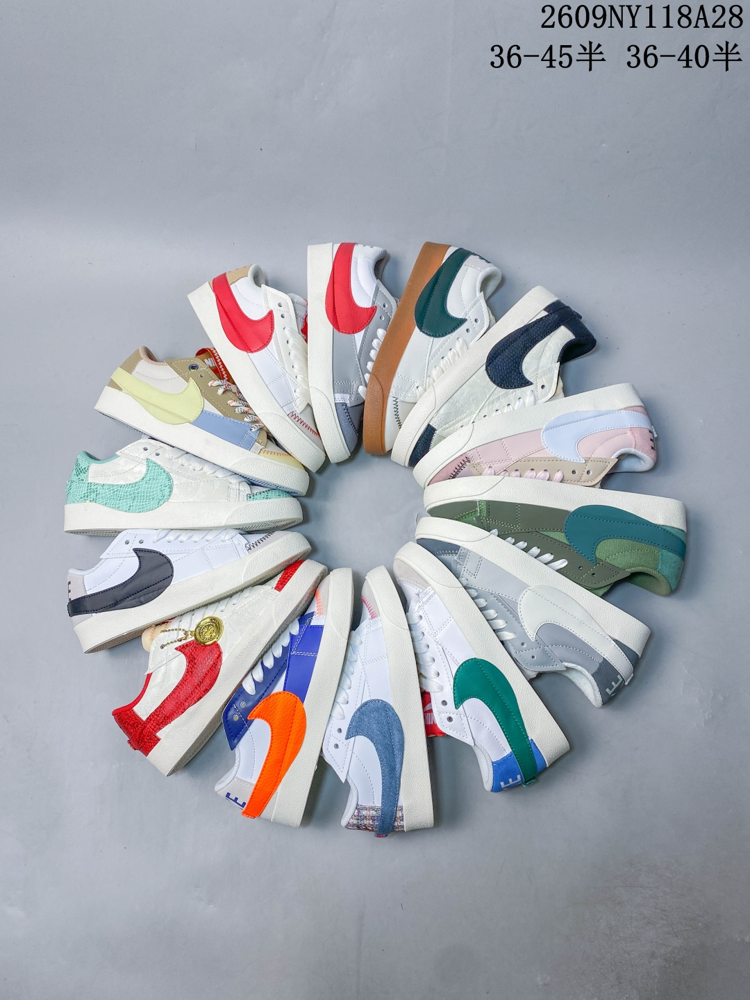 Nike Blazer 开拓者休闲板鞋 复古开拓者轮廓，拼接材质碰撞出层次感 鞋头翻毛皮 + 细腻皮革组合，做工细节到位 锯齿包边大底，自带复古氛围感，防滑耐穿 鞋型修饰脚型，搭配裙子、牛仔裤都合适 日常通勤、约会、逛街都能穿 09NY118A28 image 1