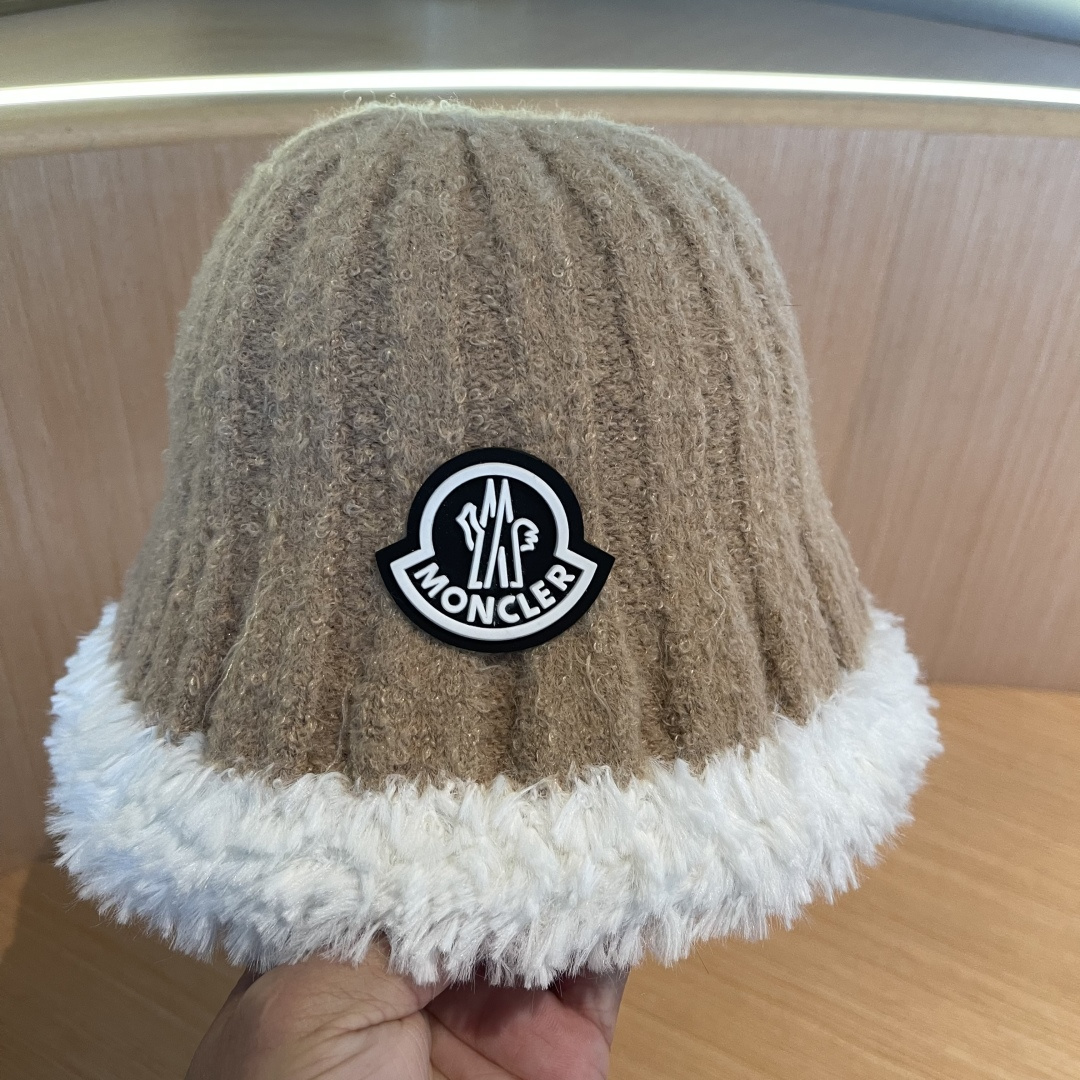 MONCLER蒙口子女冬款2024新款渔夫帽女士秋冬季毛绒百搭防寒保暖盆帽