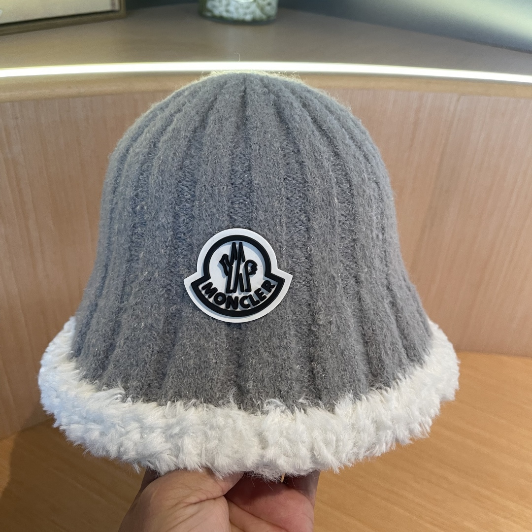 MONCLER蒙口子女冬款2024新款渔夫帽女士秋冬季毛绒百搭防寒保暖盆帽