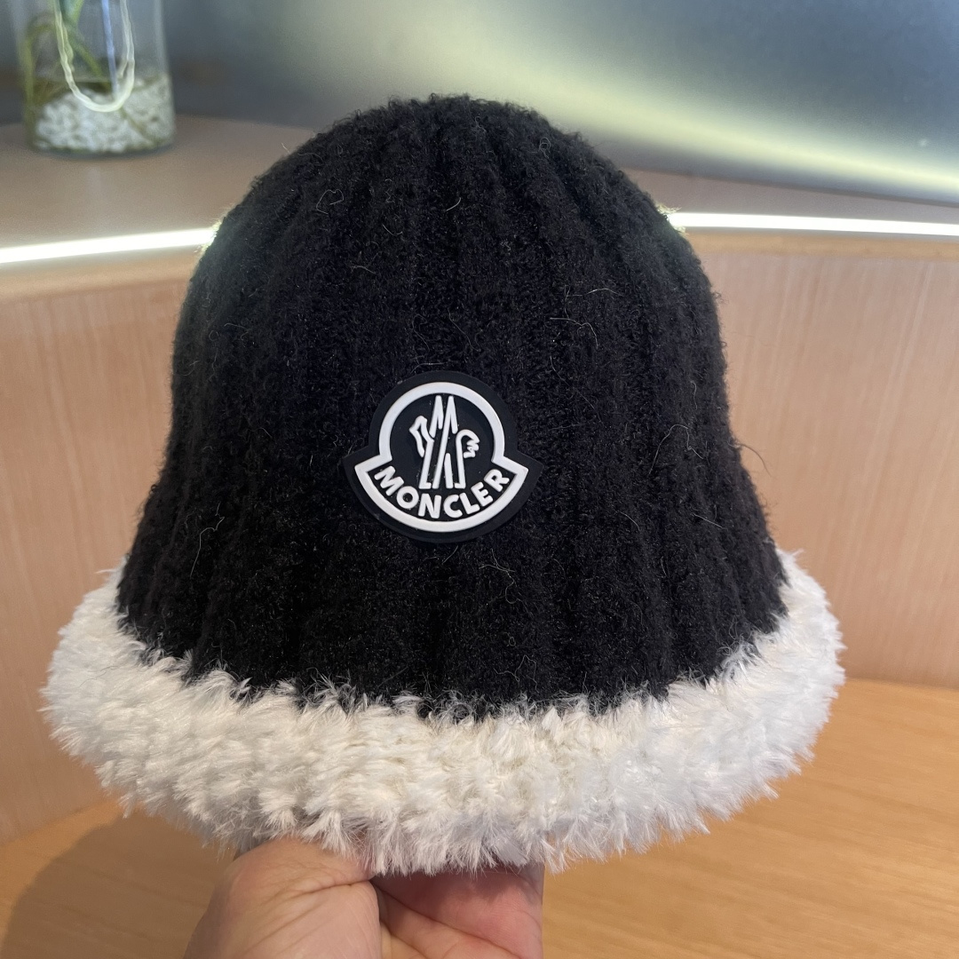 MONCLER蒙口子女冬款2024新款渔夫帽女士秋冬季毛绒百搭防寒保暖盆帽