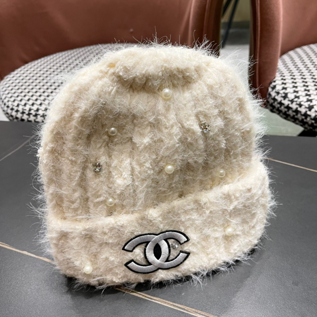 Chanel香奈儿毛绒针织毛线帽大头围有弹性，秋冬季保暖显脸小护耳