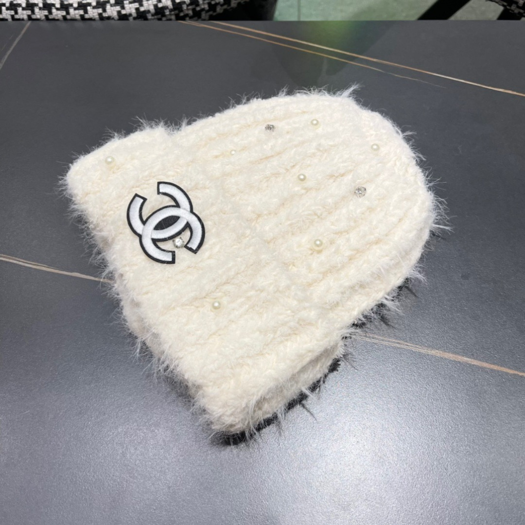 Chanel香奈儿毛绒针织毛线帽大头围有弹性，秋冬季保暖显脸小护耳