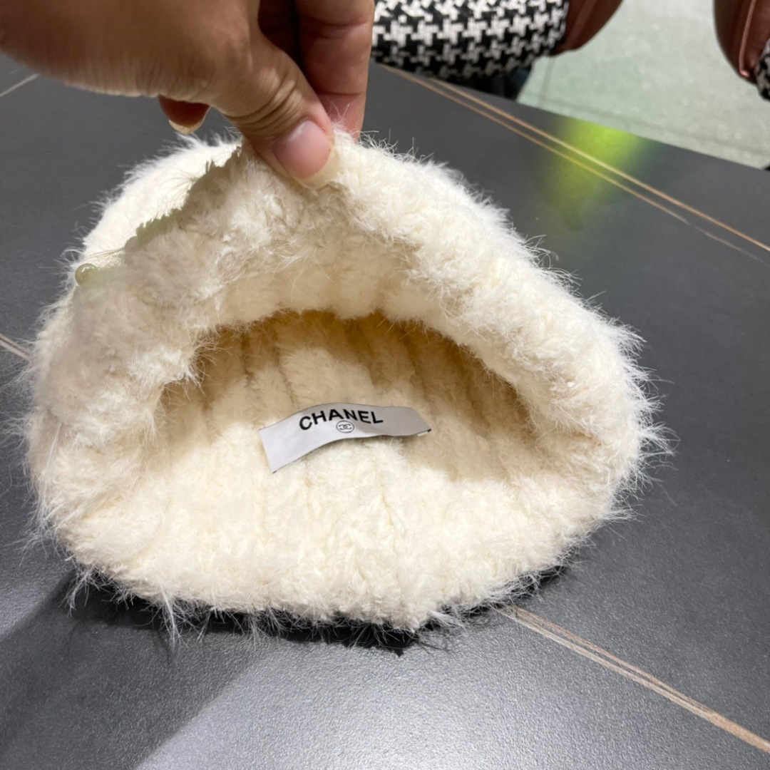 Chanel香奈儿毛绒针织毛线帽大头围有弹性，秋冬季保暖显脸小护耳