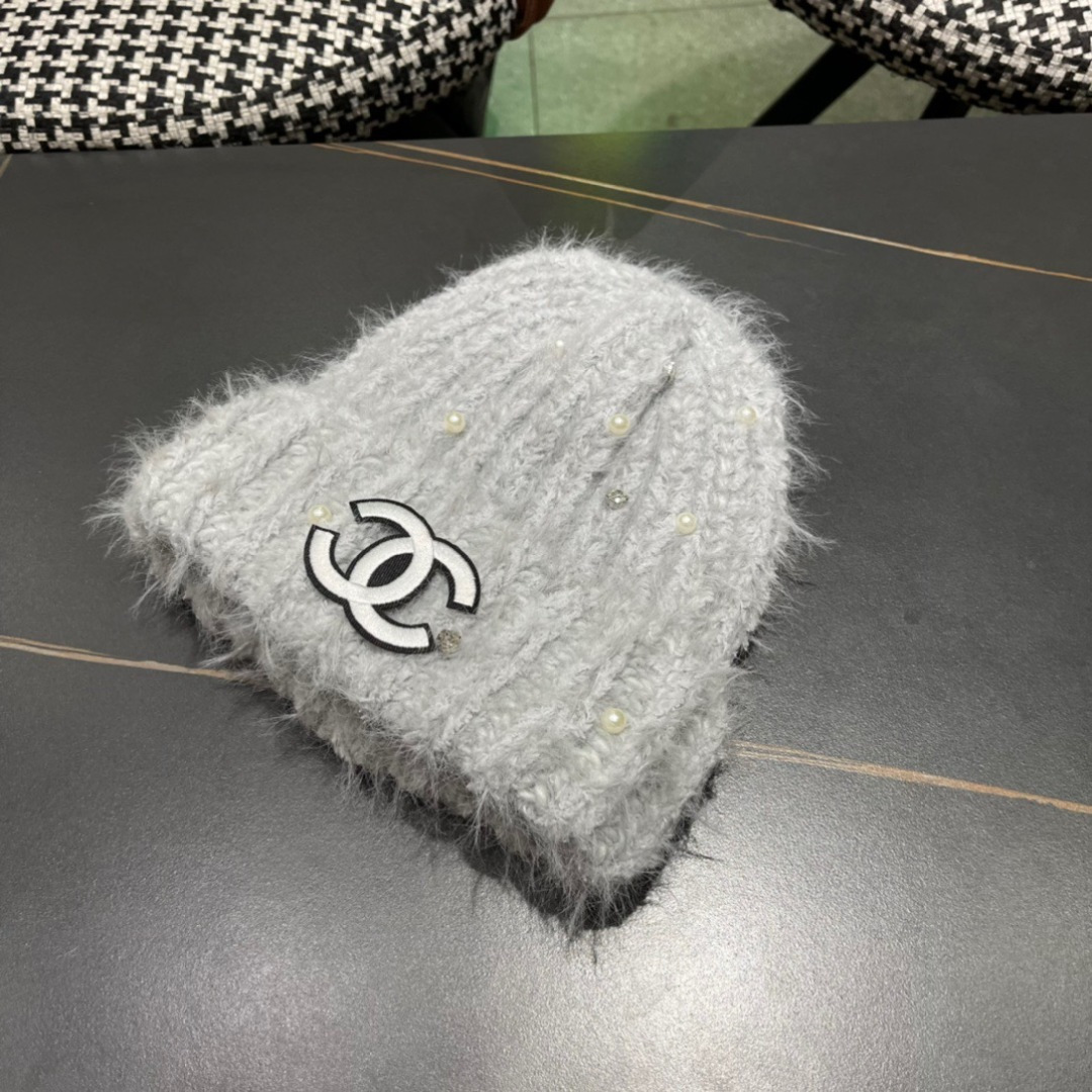 Chanel香奈儿毛绒针织毛线帽大头围有弹性，秋冬季保暖显脸小护耳
