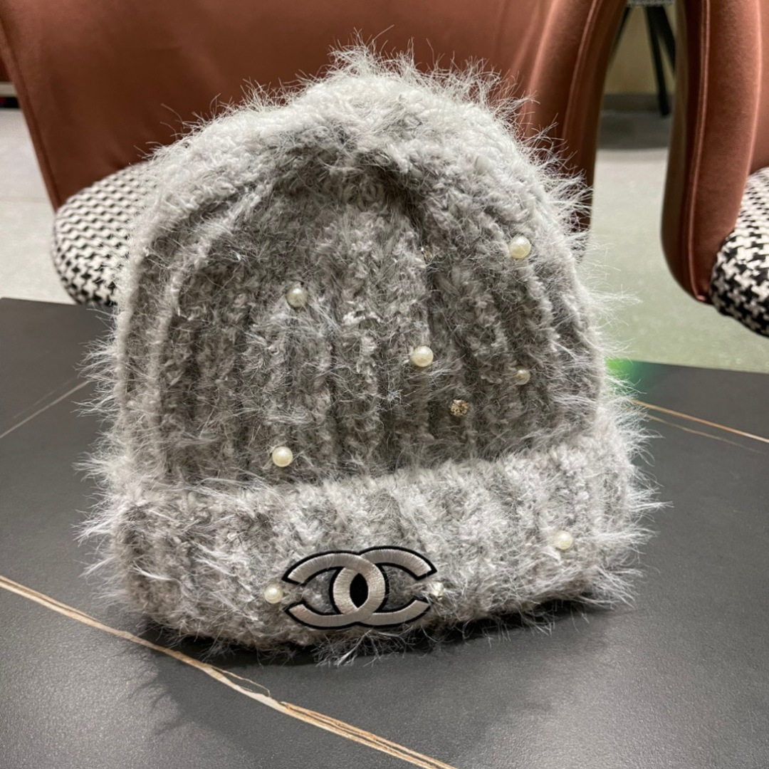 Chanel香奈儿毛绒针织毛线帽大头围有弹性，秋冬季保暖显脸小护耳