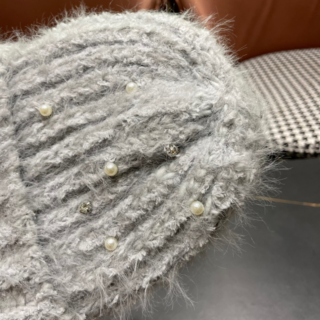 Chanel香奈儿毛绒针织毛线帽大头围有弹性，秋冬季保暖显脸小护耳