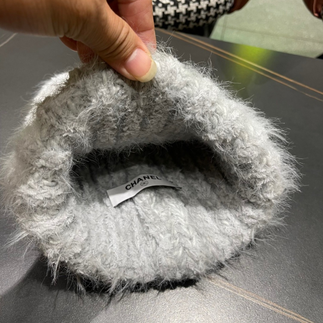 Chanel香奈儿毛绒针织毛线帽大头围有弹性，秋冬季保暖显脸小护耳