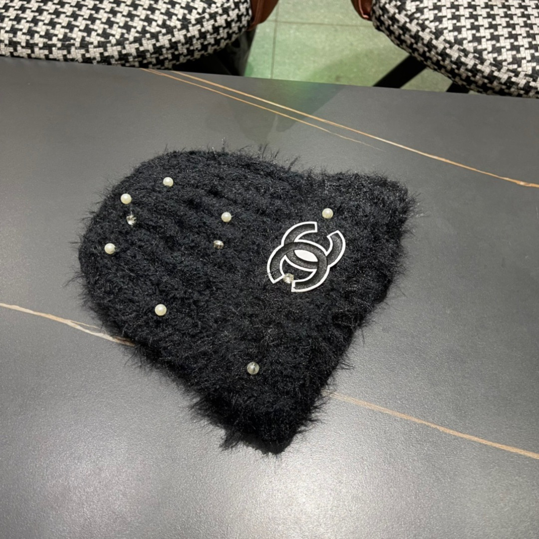 Chanel香奈儿毛绒针织毛线帽大头围有弹性，秋冬季保暖显脸小护耳