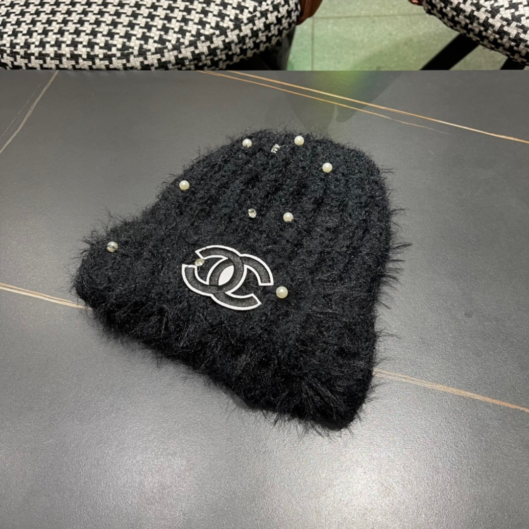 Chanel香奈儿毛绒针织毛线帽大头围有弹性，秋冬季保暖显脸小护耳