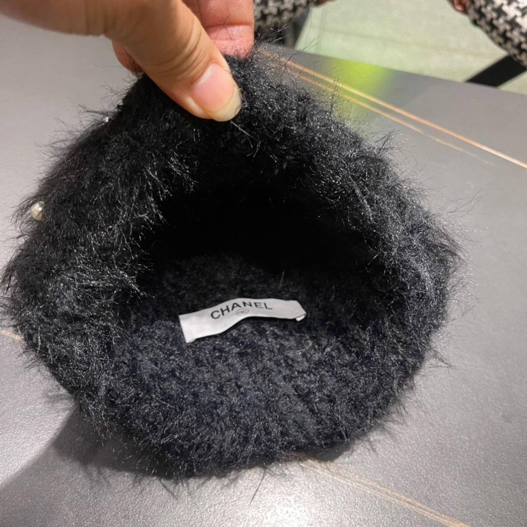 Chanel香奈儿毛绒针织毛线帽大头围有弹性，秋冬季保暖显脸小护耳