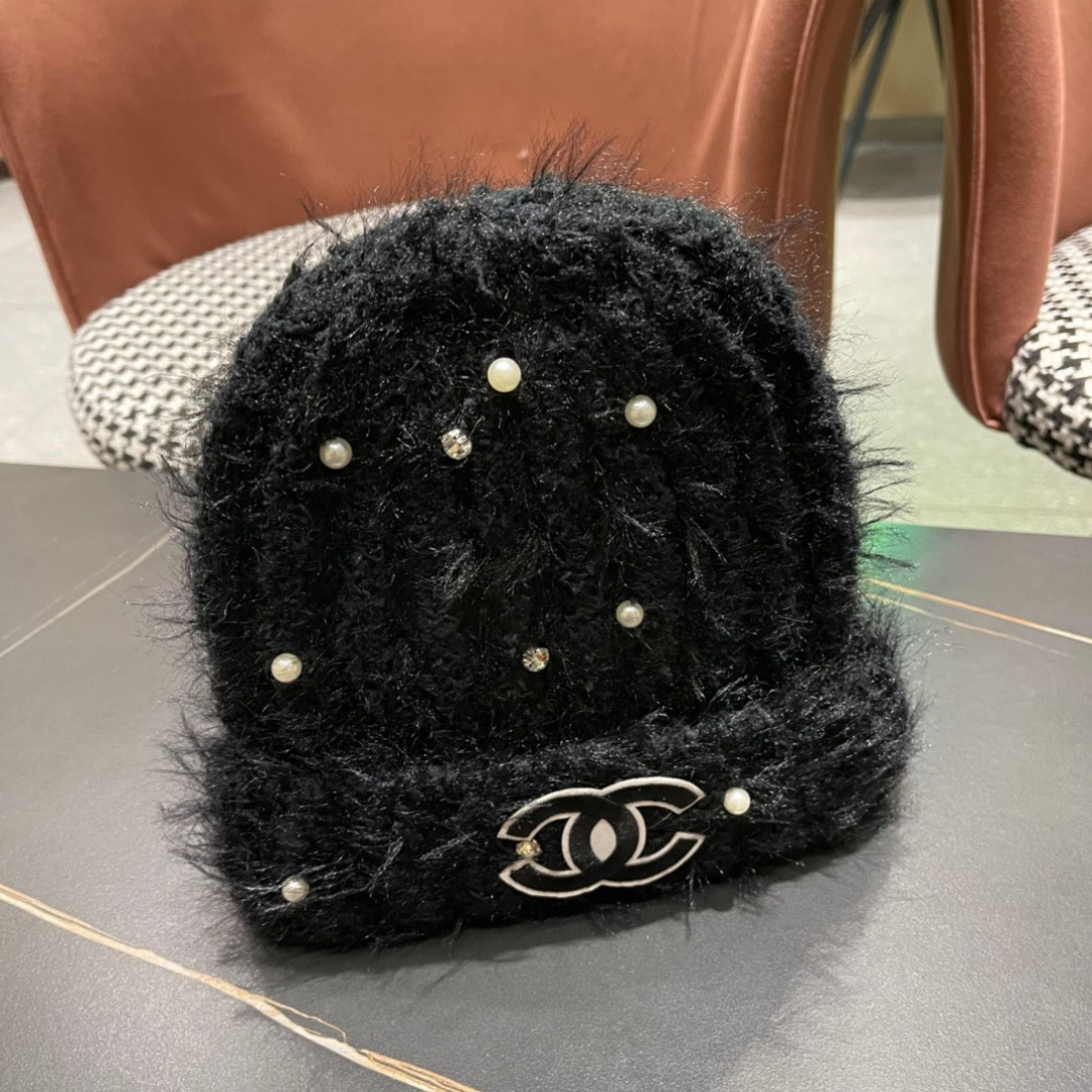 Chanel香奈儿毛绒针织毛线帽大头围有弹性，秋冬季保暖显脸小护耳