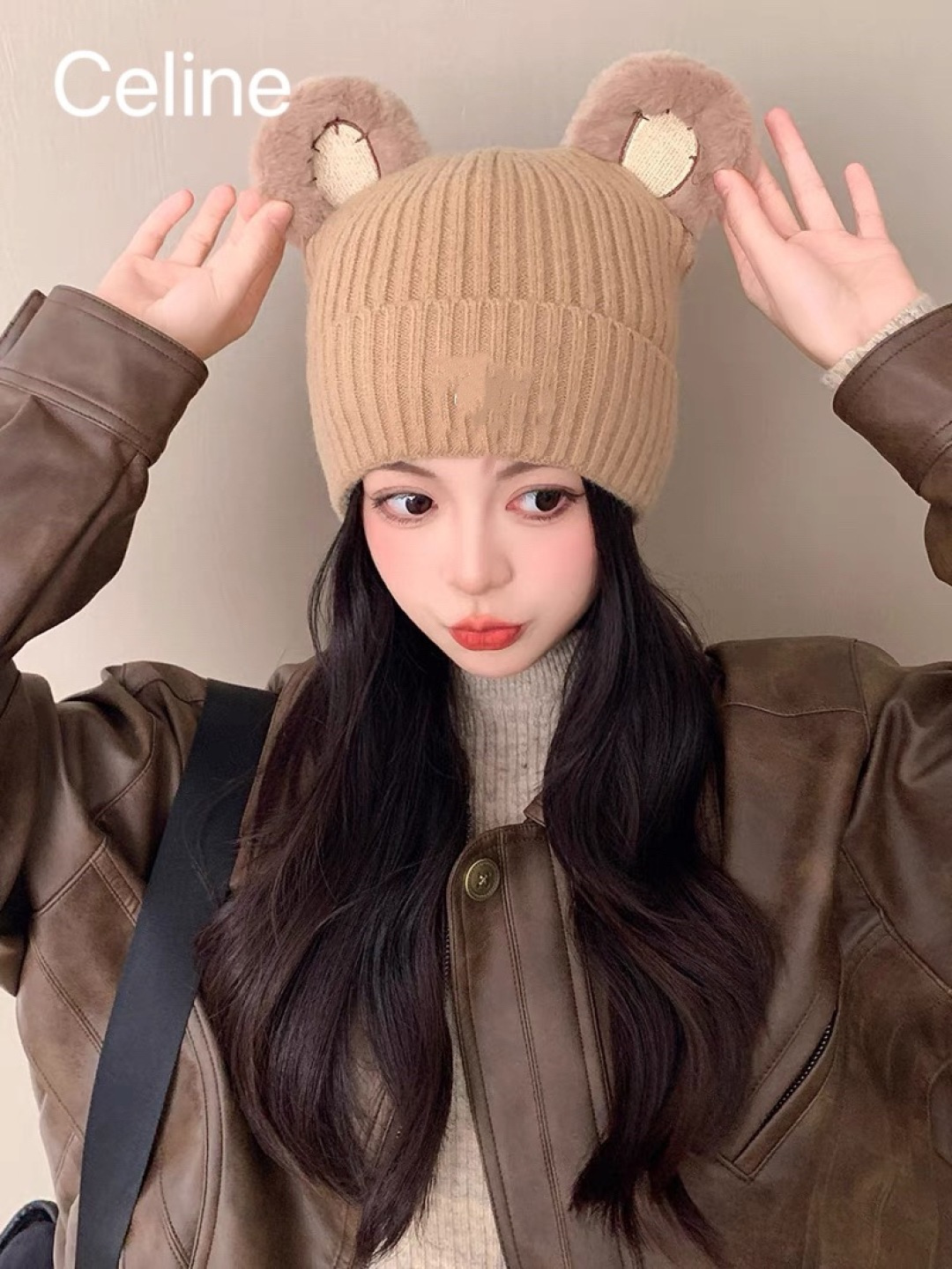 NO:219030,Celine Celine cute bear ear hat women autumn and winter Korean style trendy warm ear protection knitted wool hat versatile pullover hat fisherman hat baseball hat knitted hat, hat, celine, celine, espadrilles, hats19860909赛琳Celine可爱小熊耳朵帽子女秋冬韩版潮时尚保暖护耳针织毛线帽百搭套头帽帽子渔夫帽棒球帽针织帽,帽子,celine,celine,espadrilles,hats,hat