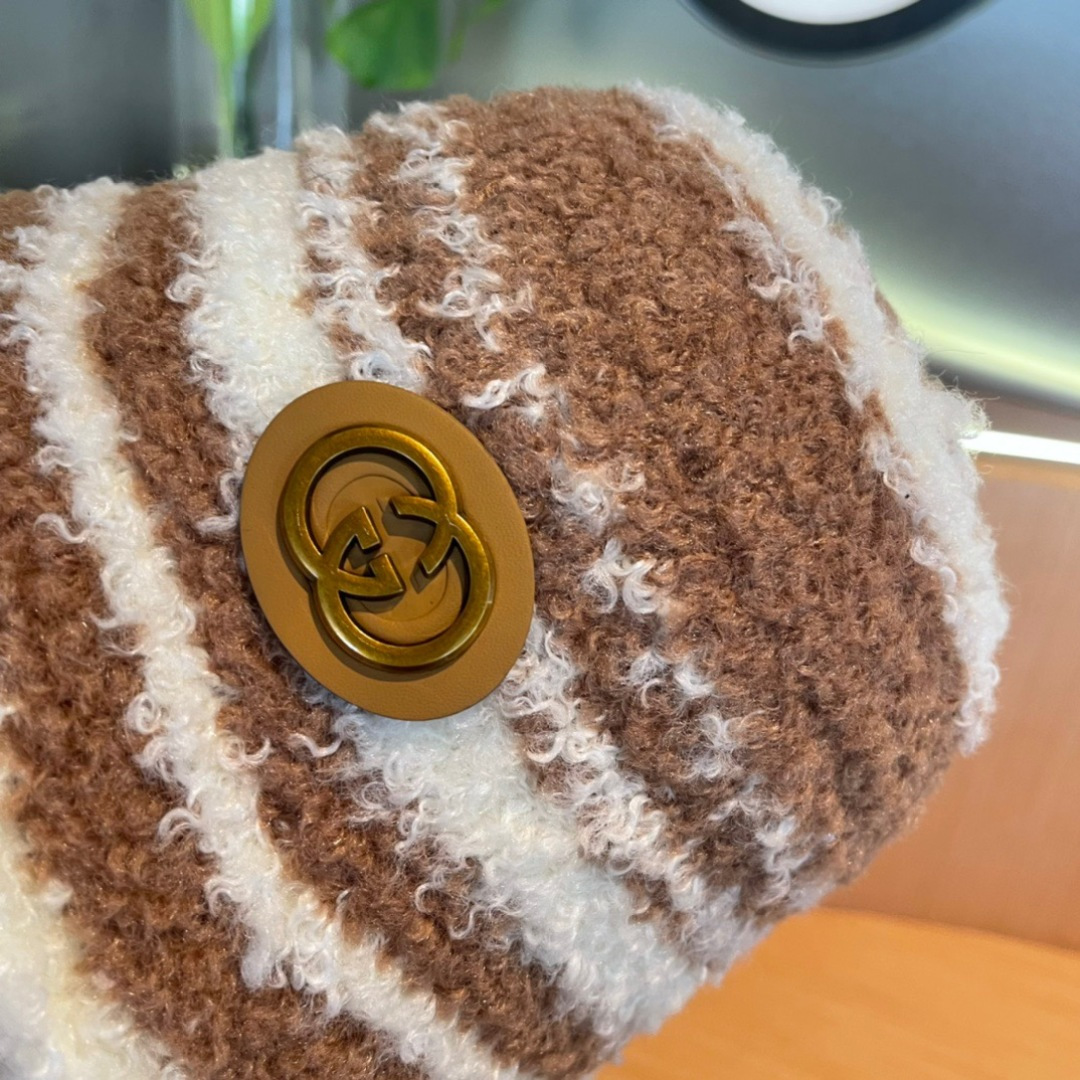 GUCCI古奇拼色渔夫帽2024秋冬新款女显脸小保暖帽