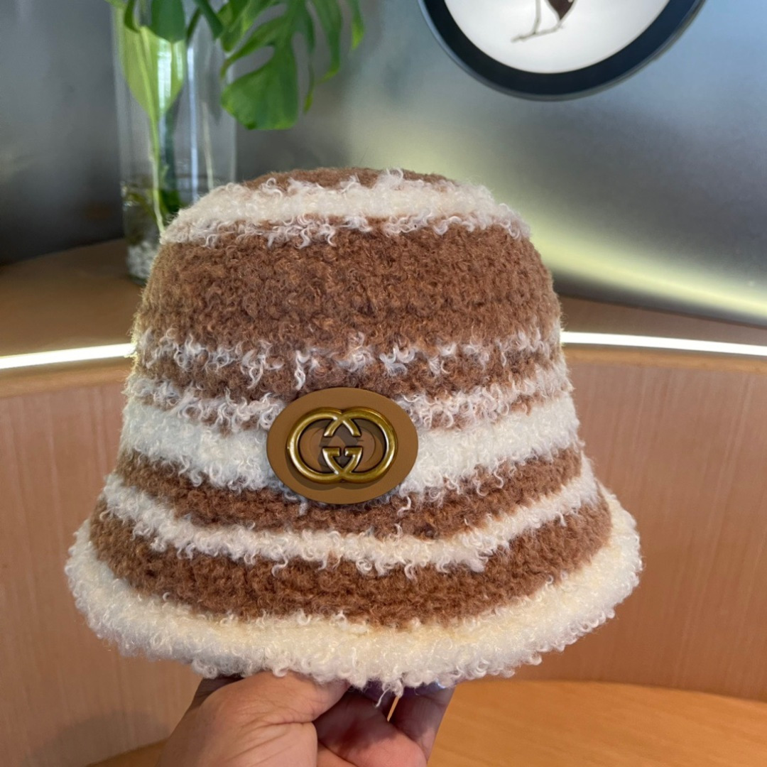 GUCCI古奇拼色渔夫帽2024秋冬新款女显脸小保暖帽