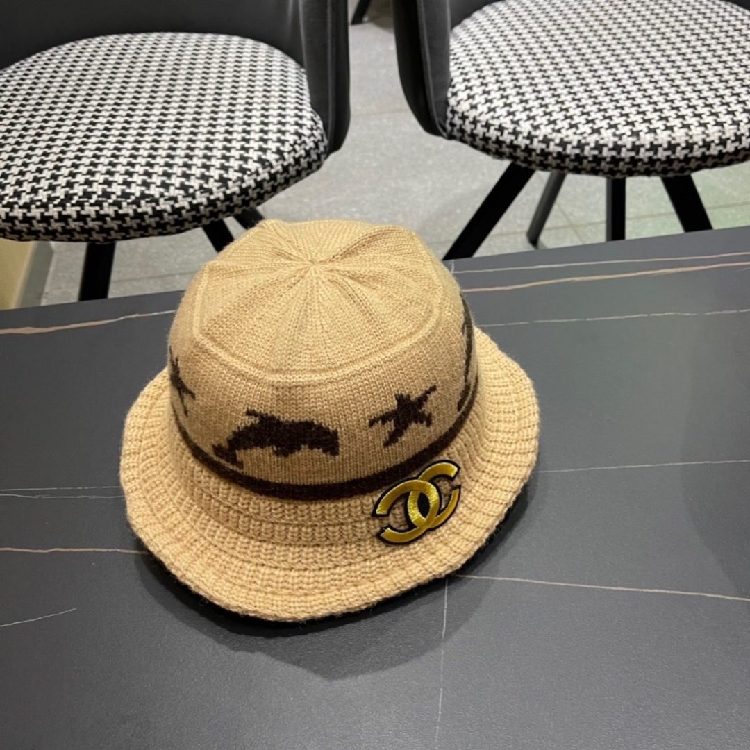 香奈儿CHANEL 2024新品韩系条纹毛线渔夫帽小香经典简约，