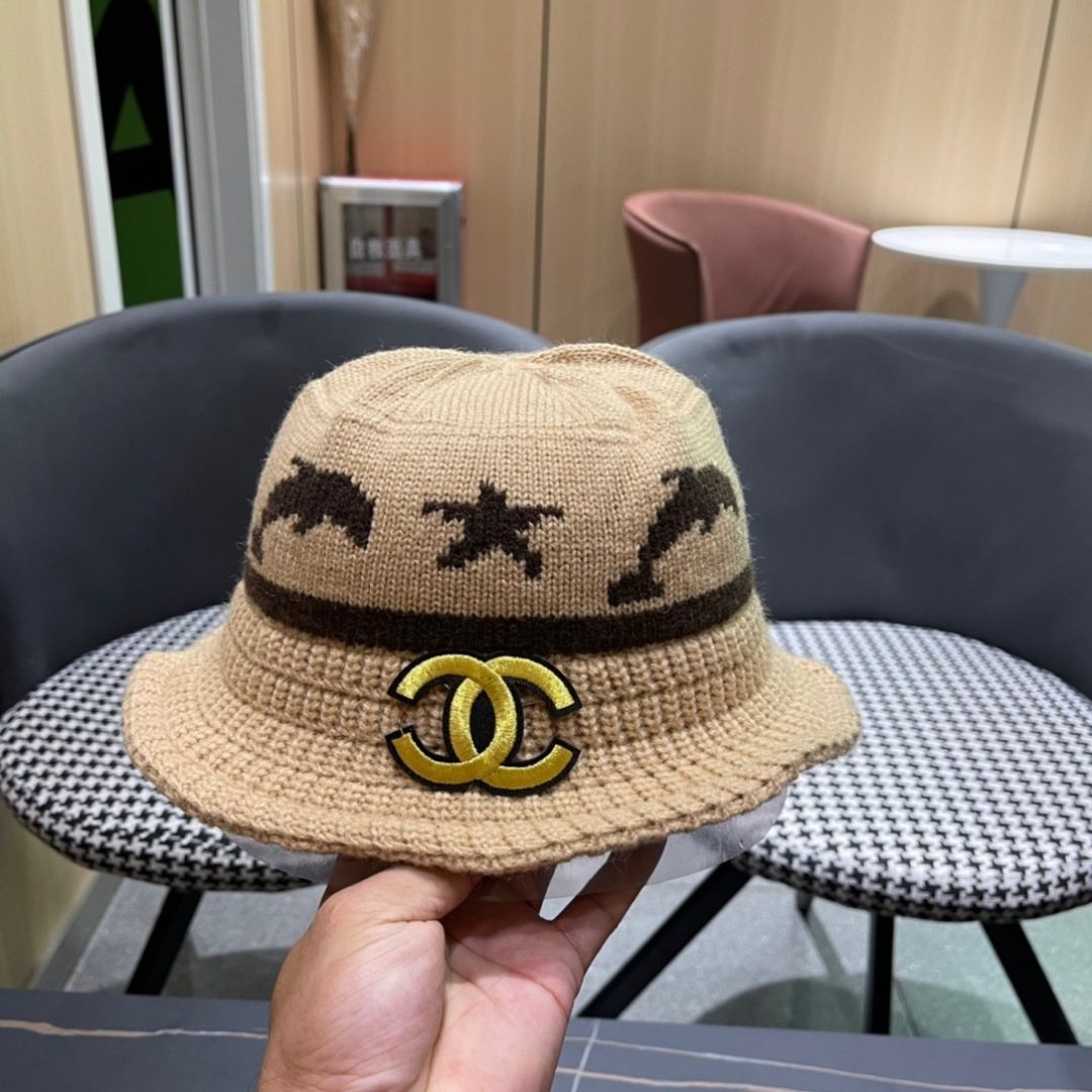 香奈儿CHANEL 2024新品韩系条纹毛线渔夫帽小香经典简约，