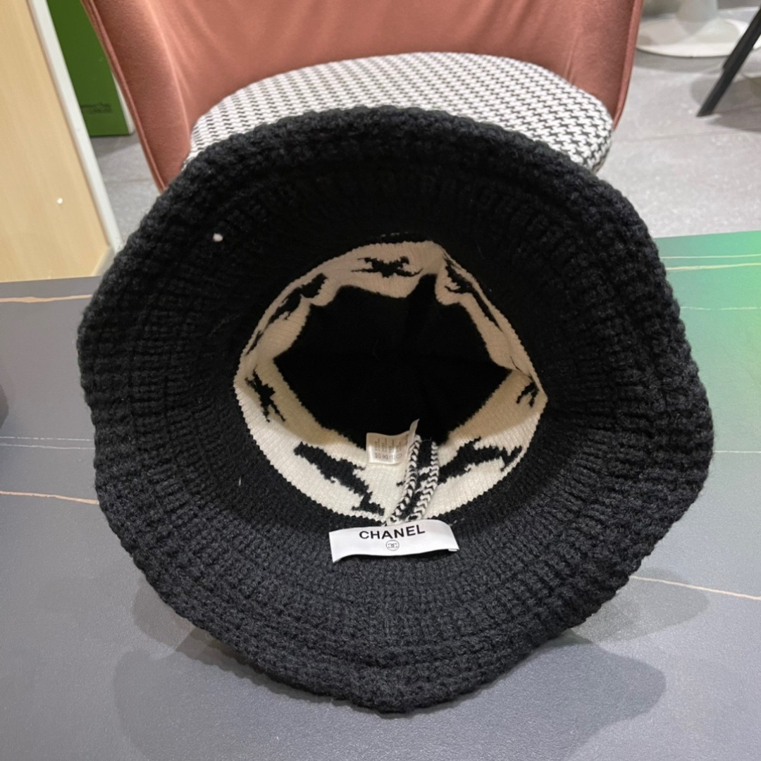 香奈儿CHANEL 2024新品韩系条纹毛线渔夫帽小香经典简约，