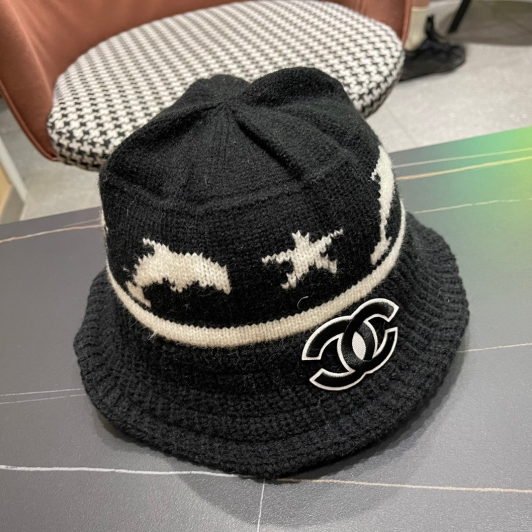 香奈儿CHANEL 2024新品韩系条纹毛线渔夫帽小香经典简约，