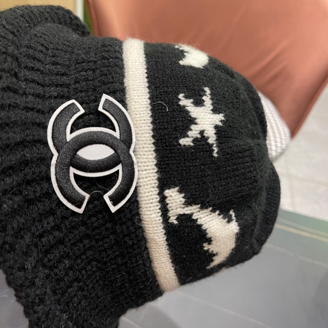 香奈儿CHANEL 2024新品韩系条纹毛线渔夫帽小香经典简约，