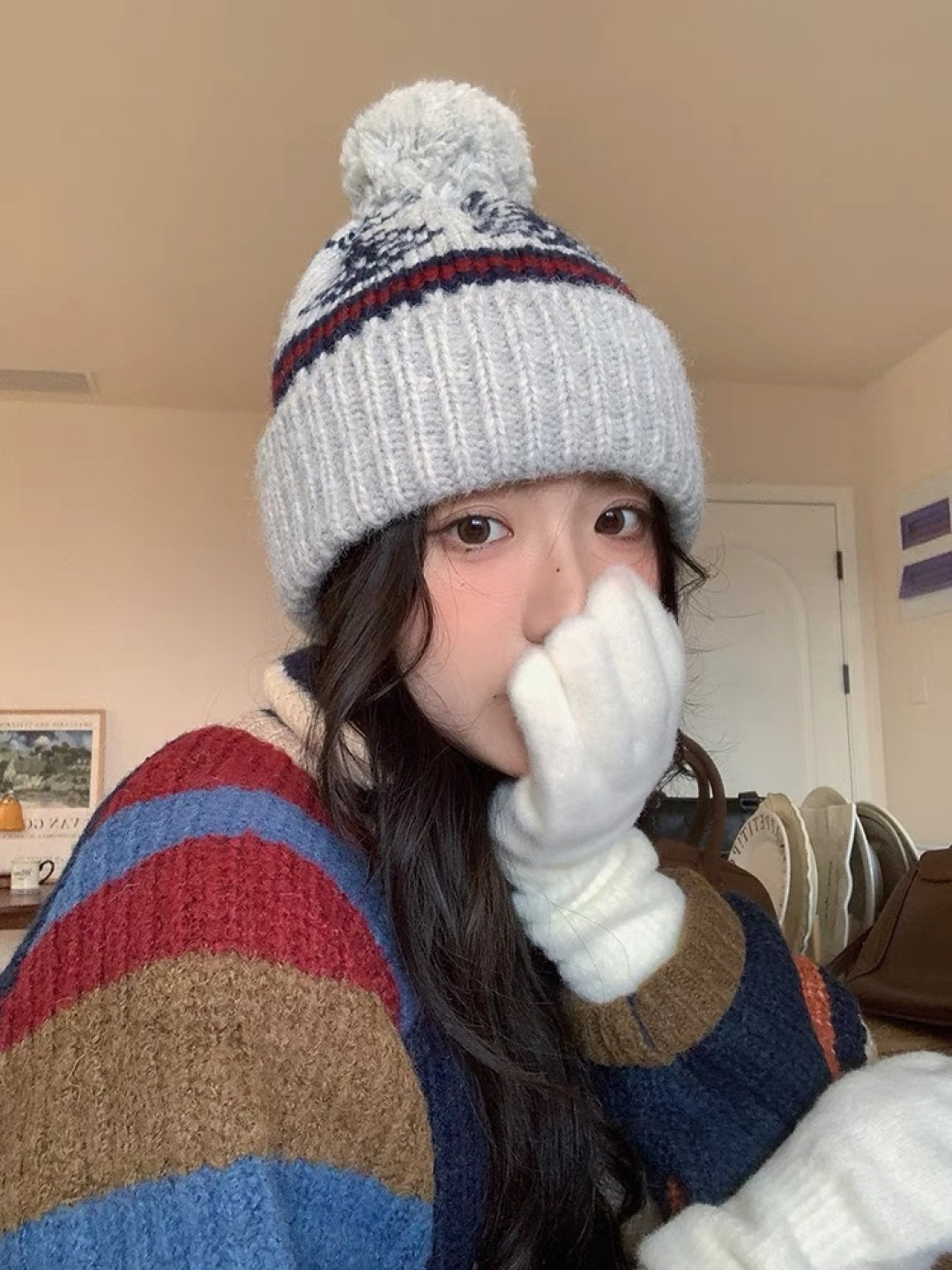   【MONCELER蒙口】秋冬新款可爱大毛球针织毛线帽，出街超好搭配！