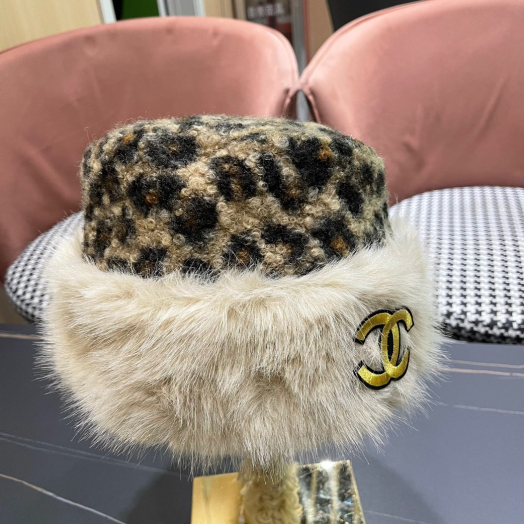 Chanel香奈儿新款复古花豹纹防貂毛边渔夫帽，轻奢风，秋冬最佳搭配