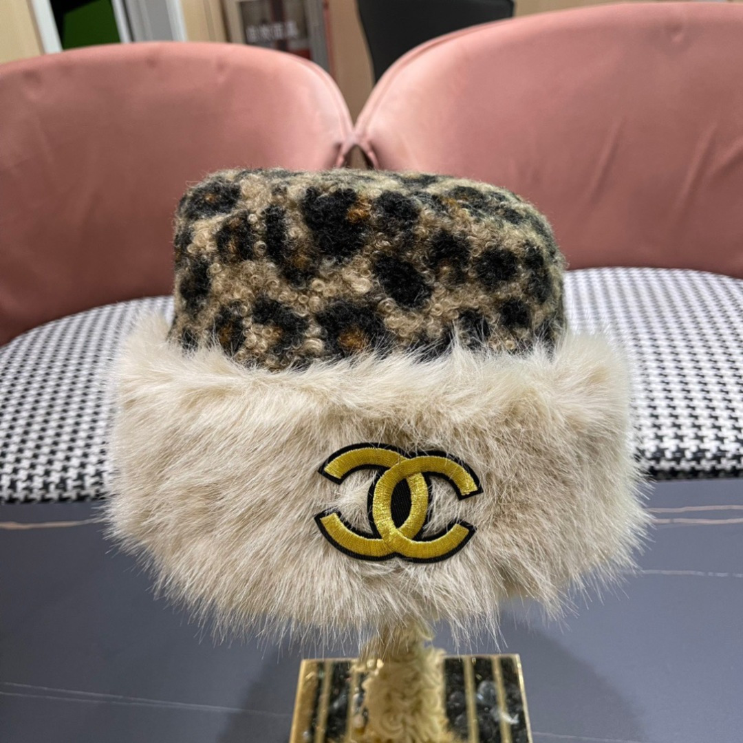 Chanel香奈儿新款复古花豹纹防貂毛边渔夫帽，轻奢风，秋冬最佳搭配