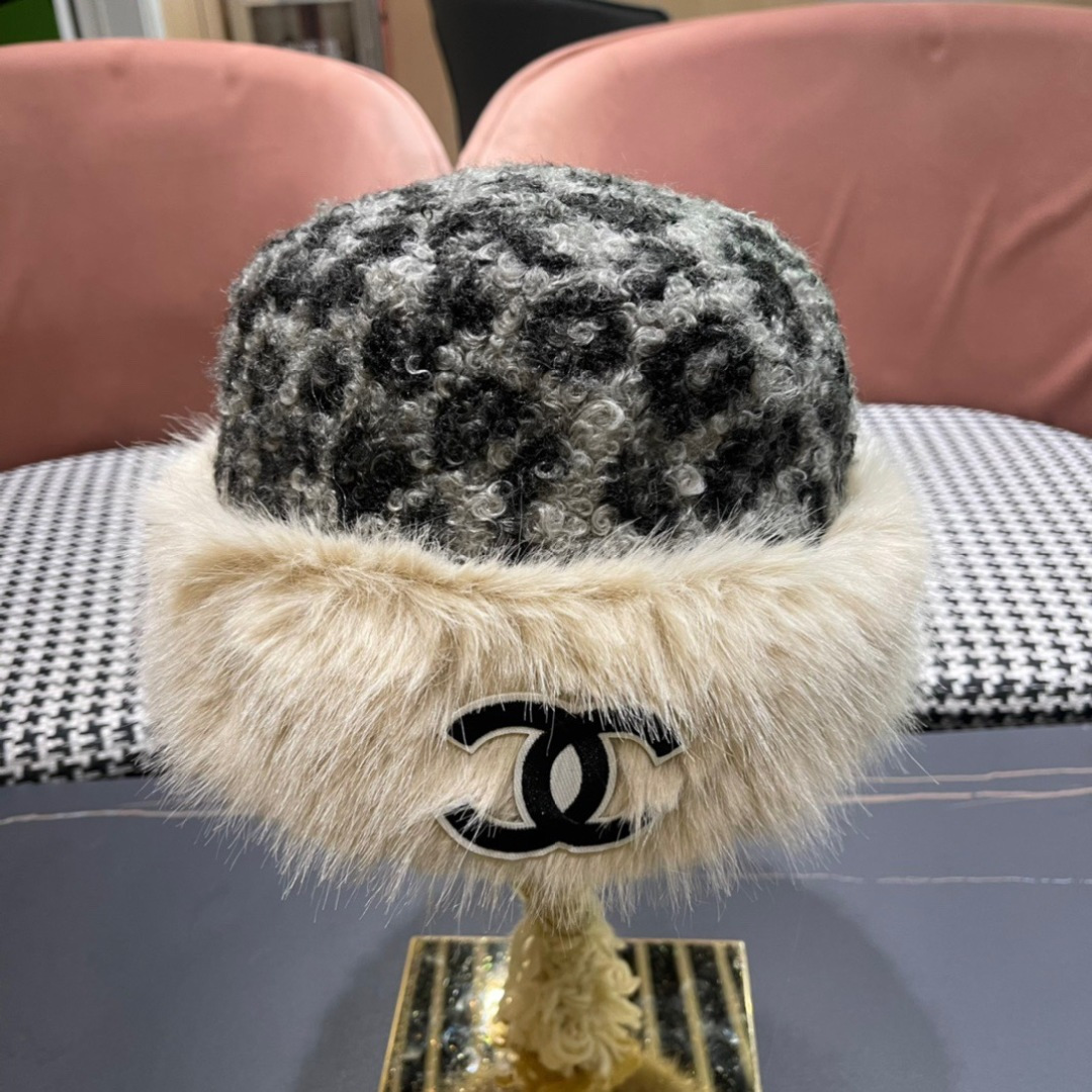 Chanel香奈儿新款复古花豹纹防貂毛边渔夫帽，轻奢风，秋冬最佳搭配