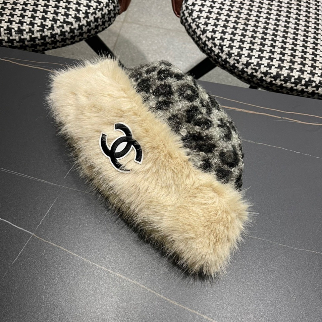 Chanel香奈儿新款复古花豹纹防貂毛边渔夫帽，轻奢风，秋冬最佳搭配