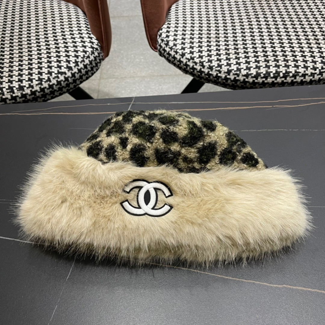 Chanel香奈儿新款复古花豹纹防貂毛边渔夫帽，轻奢风，秋冬最佳搭配