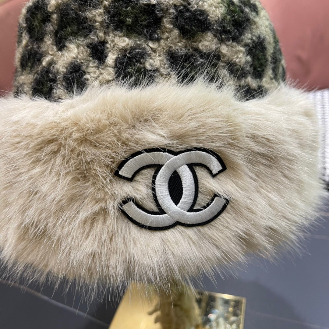 Chanel香奈儿新款复古花豹纹防貂毛边渔夫帽，轻奢风，秋冬最佳搭配