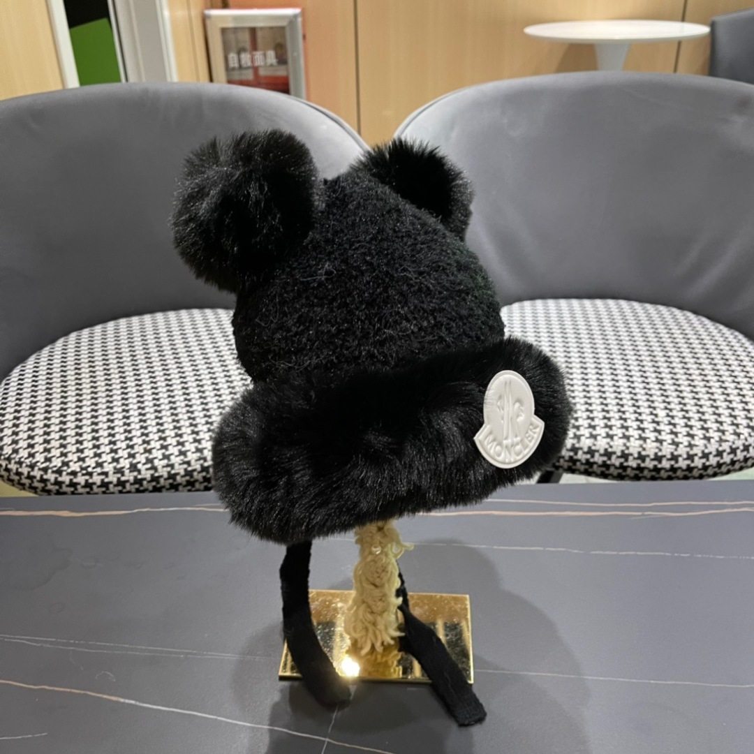 【MONCLER蒙口】可爱小熊护耳毛绒帽子女冬季韩版保暖加厚骑车防风防寒雷锋帽