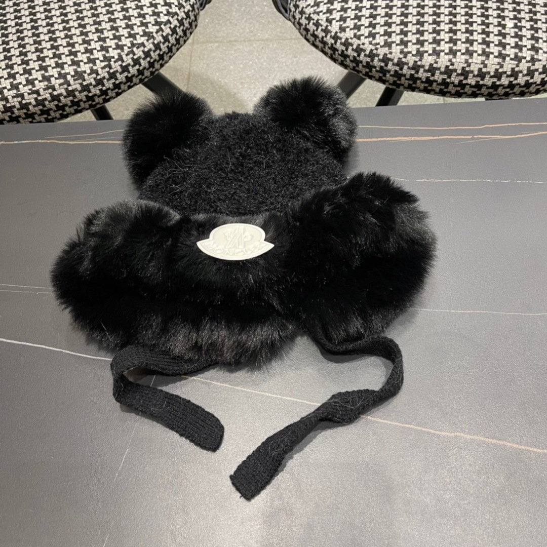 【MONCLER蒙口】可爱小熊护耳毛绒帽子女冬季韩版保暖加厚骑车防风防寒雷锋帽