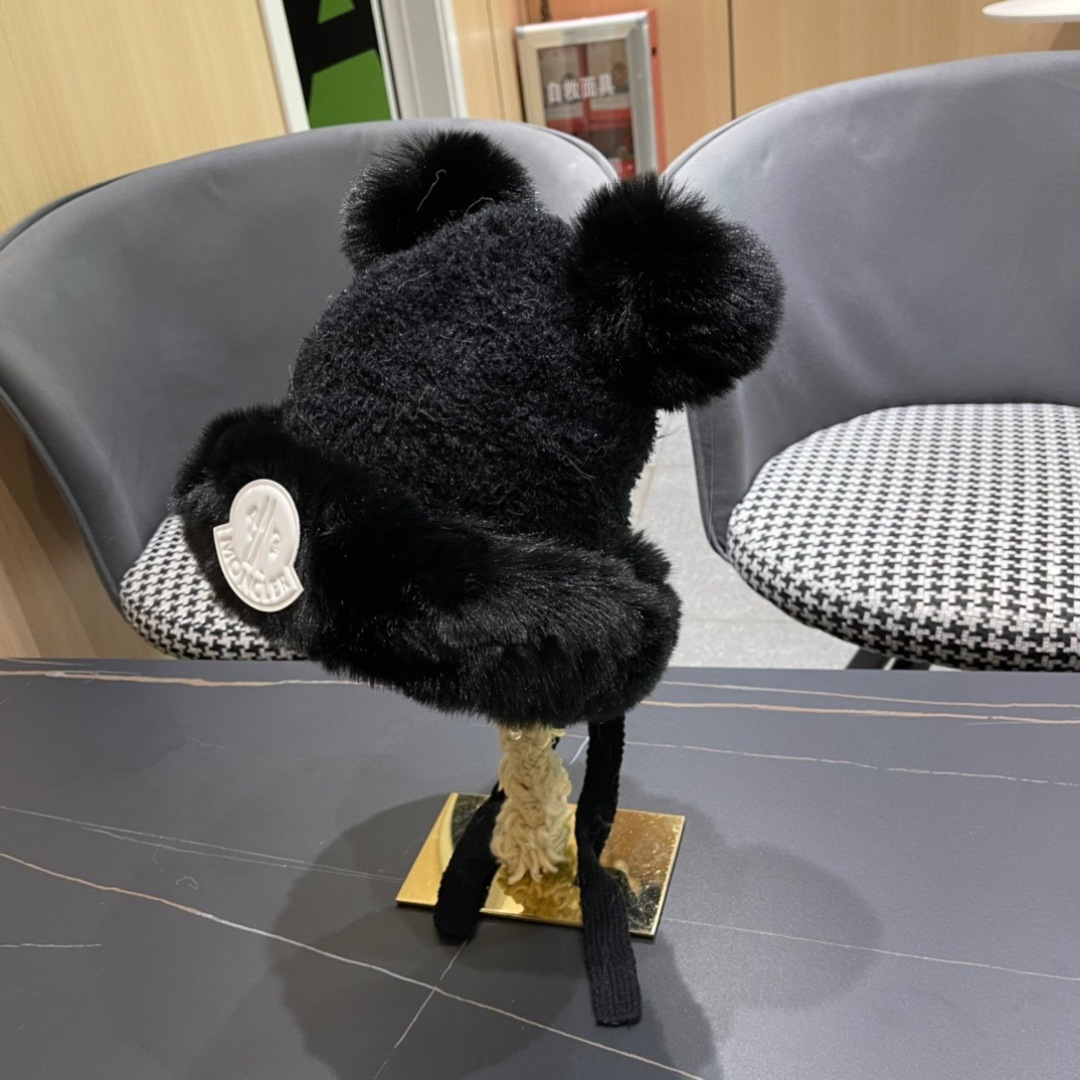 【MONCLER蒙口】可爱小熊护耳毛绒帽子女冬季韩版保暖加厚骑车防风防寒雷锋帽