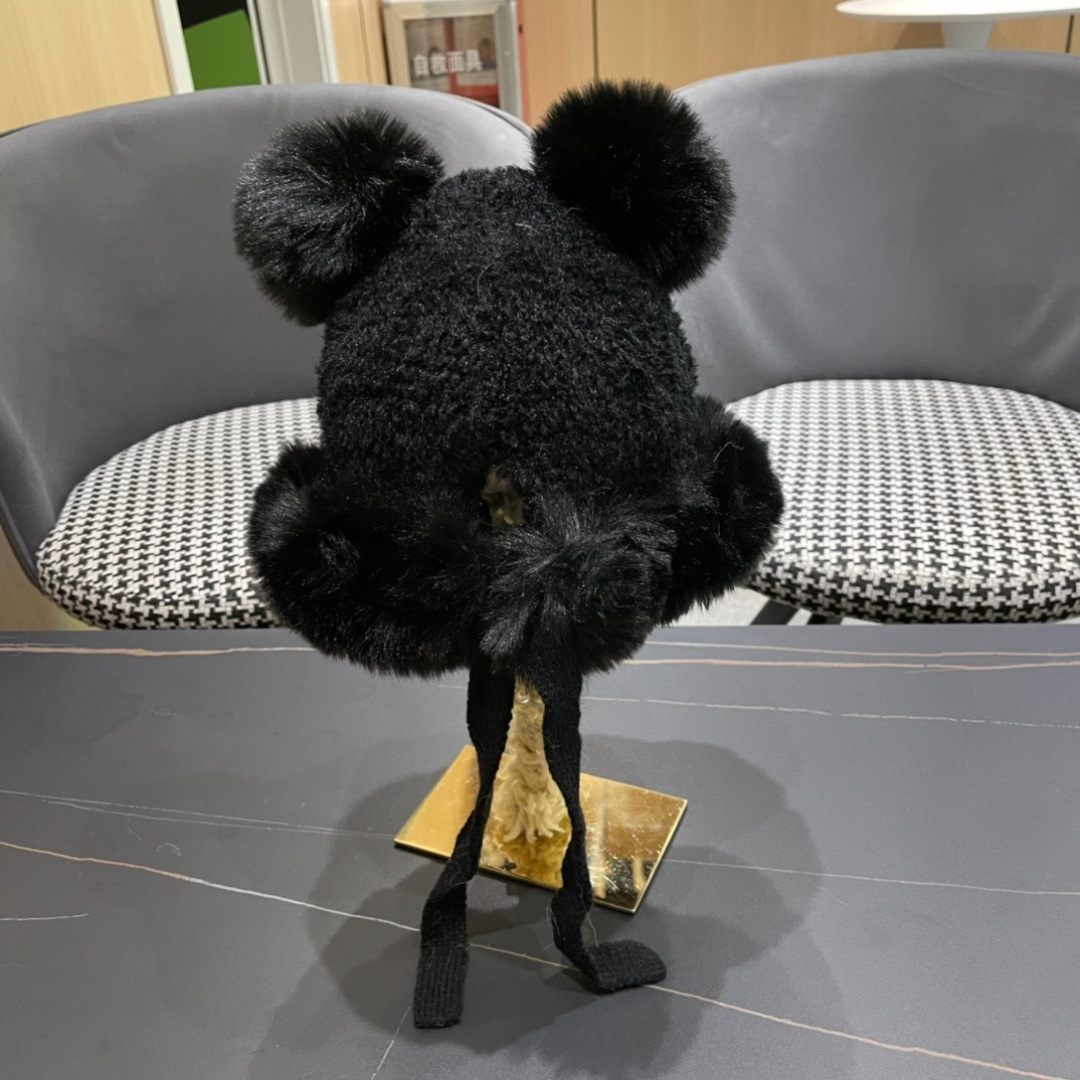 【MONCLER蒙口】可爱小熊护耳毛绒帽子女冬季韩版保暖加厚骑车防风防寒雷锋帽