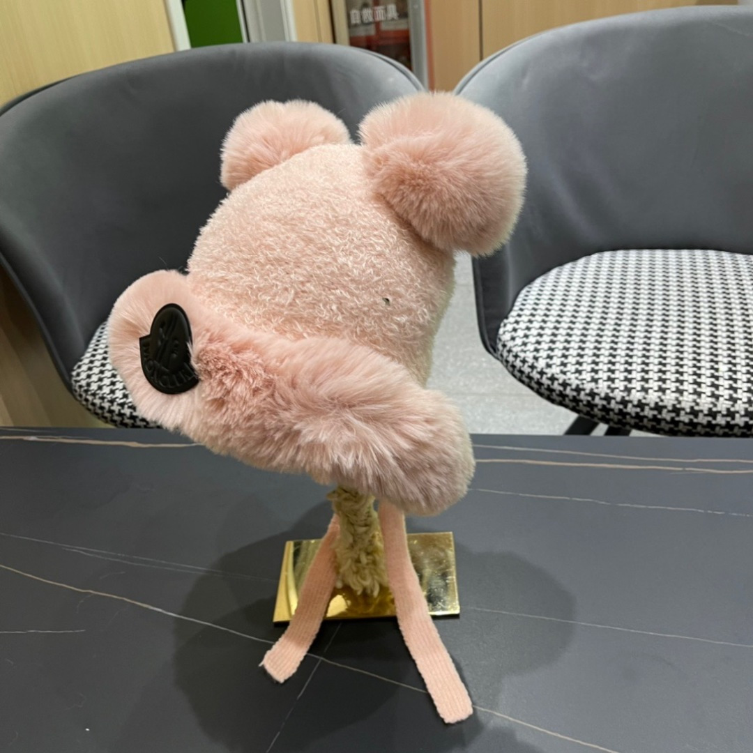 【MONCLER蒙口】可爱小熊护耳毛绒帽子女冬季韩版保暖加厚骑车防风防寒雷锋帽