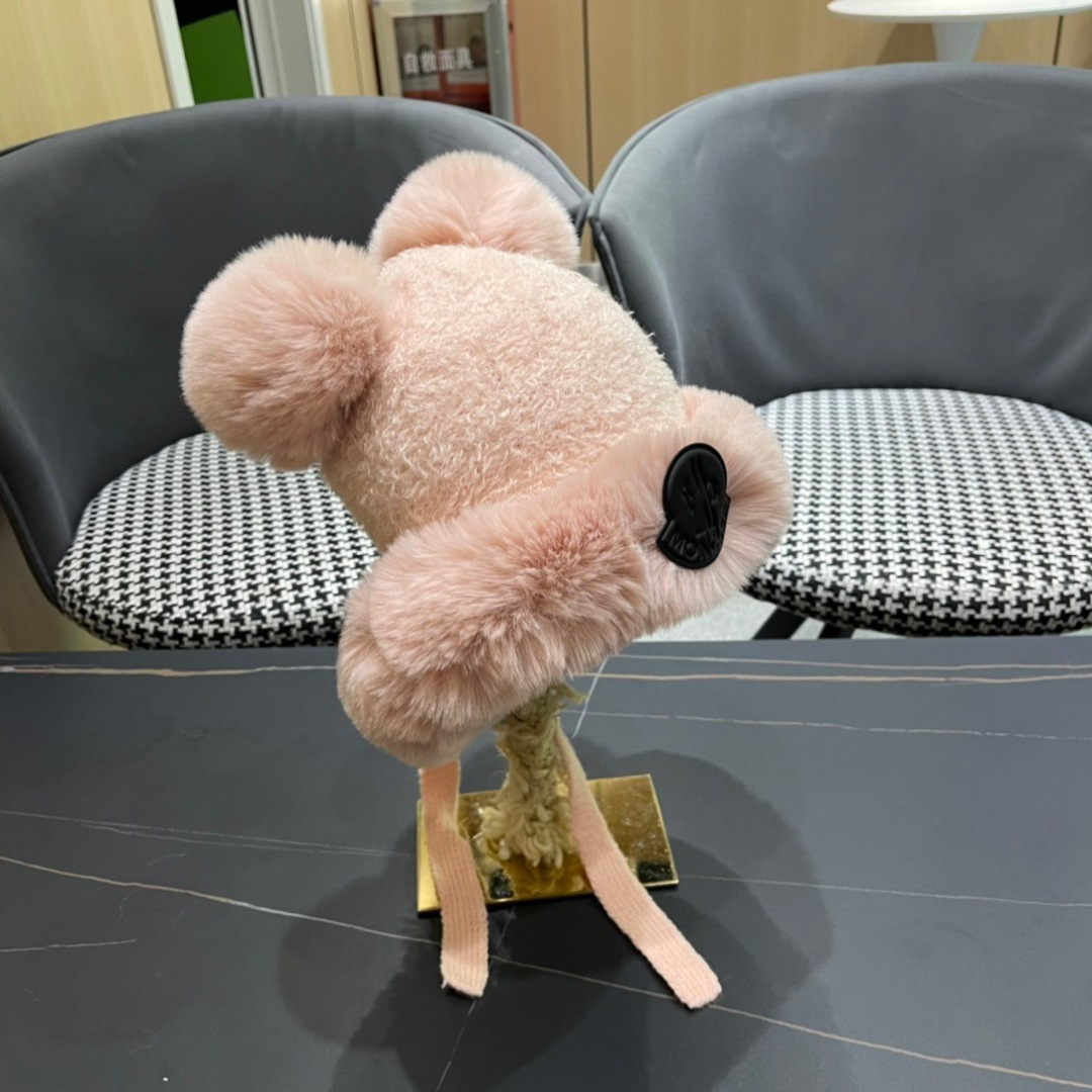 【MONCLER蒙口】可爱小熊护耳毛绒帽子女冬季韩版保暖加厚骑车防风防寒雷锋帽