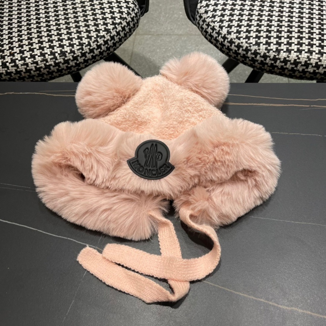 【MONCLER蒙口】可爱小熊护耳毛绒帽子女冬季韩版保暖加厚骑车防风防寒雷锋帽