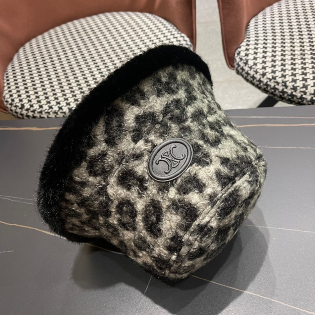  赛琳CELINE新款豹纹毛绒渔夫帽，最好品质的，休闲大方，简约时尚，大家自己对比哦