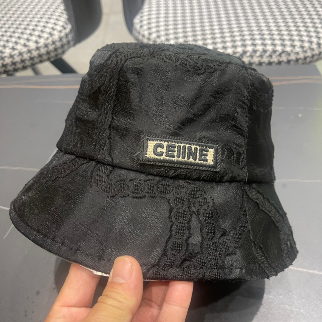  CELINE赛琳渔夫帽2024女春夏韩版百搭显脸小遮阳盆帽拼接珍珠链出游可折叠大檐帽