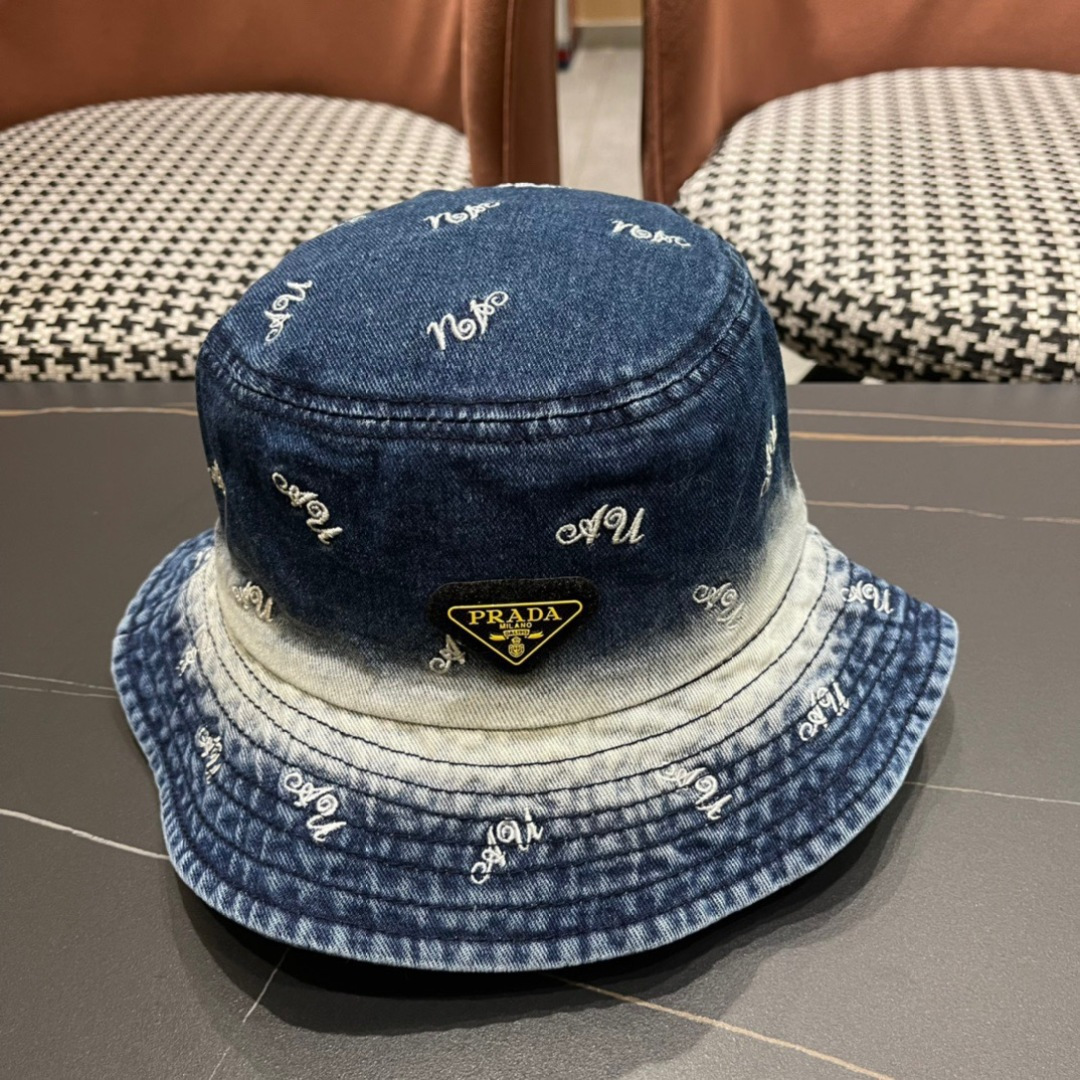 普拉达PRADA 2024新款夏天沙滩牛仔渔夫帽出街必备