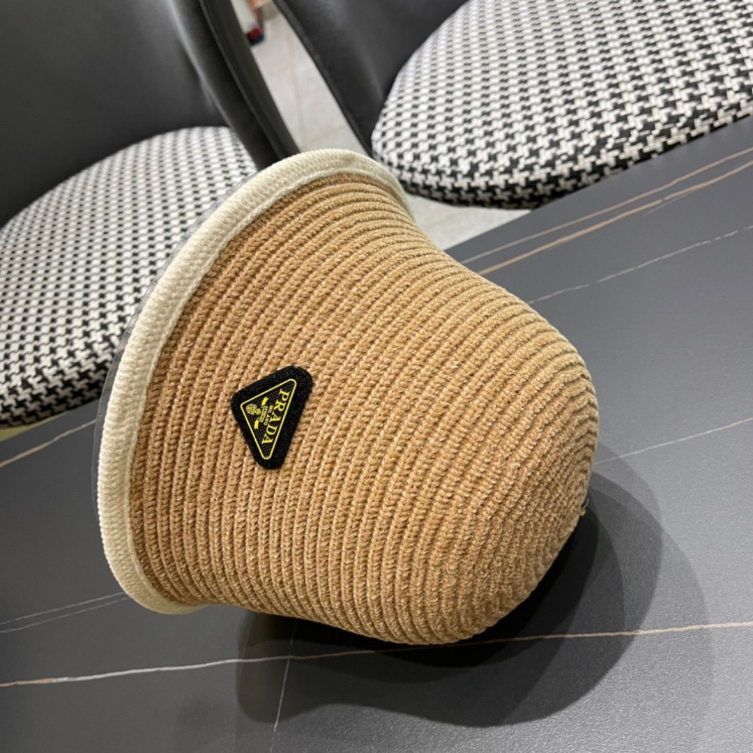 【PRADA普拉达】2024新款早秋大牌镂空拼色编织渔夫帽，超好搭配，闭眼入的一款